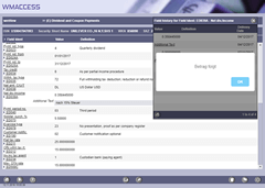 Field history for WM field ED008A. Also the delivered additional texts (comments) are integrated into the history and can be displayed.