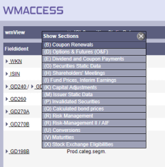 Work fields or profiles provided for selection
