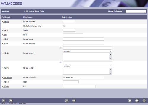 Research in issuer search words by using wildcards for issuer 'Fannie Mae'. Wildcards can also be used for unclear spelling.