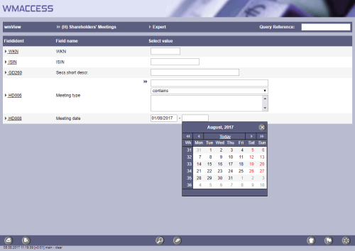 Search for general meetings between May 1, 2009 and a date to be entered. In this example by using the function key 'F9'.