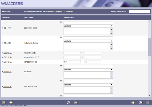 Search for investment funds with a management fee between 3.25 and 3.9 percent.