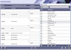 In the selection window the desired values can be transfered into the search mask by double-click.