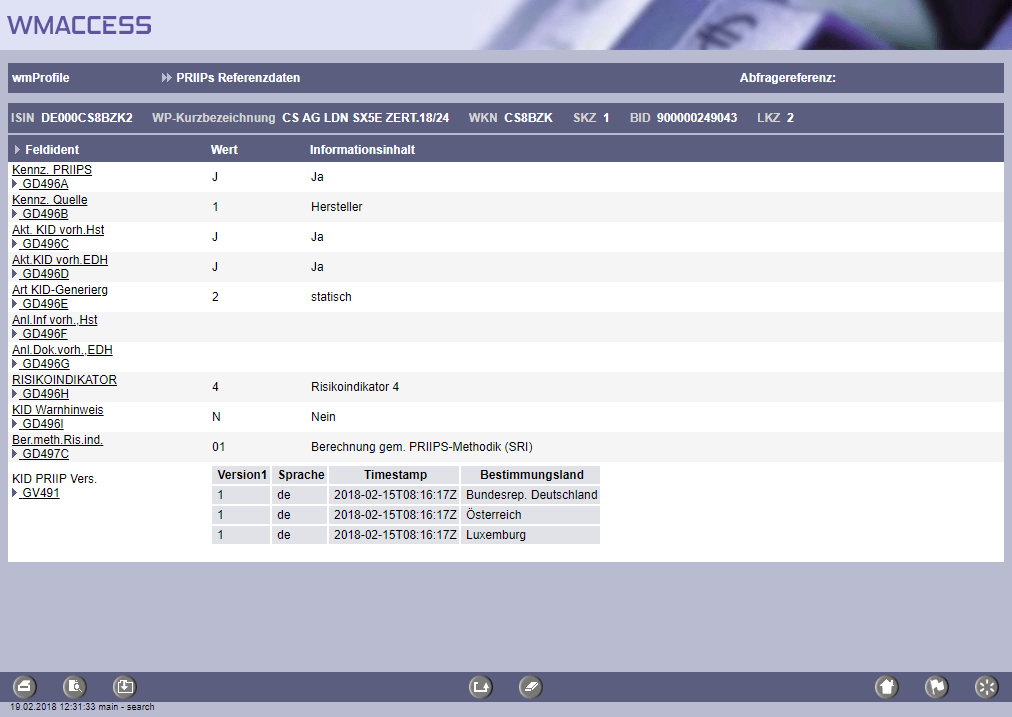 PRIIPs Referenzdaten - Daten zum SRI (Risiko Indikator), KID-Versionen