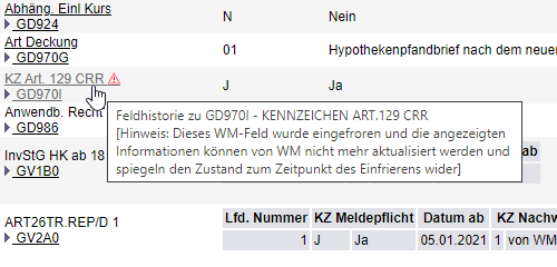 Darstellung von eingefrorenen WM Feldern am Beispiel von GD970I