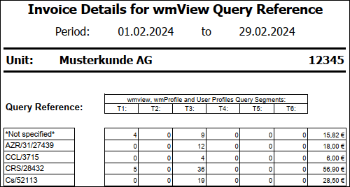 Attachment to the invoice with disclosure of queries per query reference