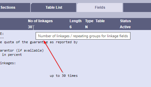wmGuide field description: For all linkage fields, the information "Number of linkages / repeating groups" will be displayed in the upper area in the future.
